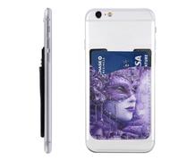 QMKFWT Purple Gradient Texture Phone Wallet, Stick On Card Holder for Back of Phone Case - Leather Cell Phone Card Wallet Sleeve Adhesive Phone Pocket - Compatible with Most Cell Phones