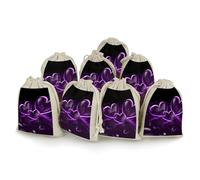 QMKFWT Purple Hearts Drawstring Pouches Small Bulk Cotton Burlap Storage Bags Reusable Muslin Sachet Bag for Candy, Toys, Jewelry, Treats, Birthday Party Favors