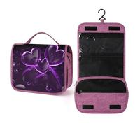 QMKFWT Purple Hearts Toiletry Bag Waterproof Makeup Bag with Hanging Hook Cosmetic Bags for Women Travel Essentials