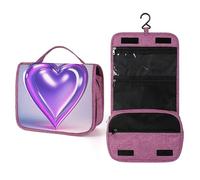 QMKFWT Purple Hearts Toiletry Bag Waterproof Makeup Bag with Hanging Hook Cosmetic Bags for Women Travel Essentials
