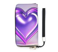 QMKFWT Purple Hearts Wallet Large Capacity Clutch Cash PursePU Leather Long Zipper Pouch Wallet Unisex, white, 20x10.5cm, Wallet