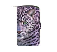 QMKFWT Purple Leopard Leather Wallet Long Checkbook Wallets Classic Bifold Ladies Clutch with ID Window