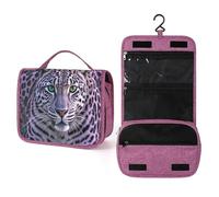 QMKFWT Purple Leopard Toiletry Bag Waterproof Makeup Bag with Hanging Hook Cosmetic Bags for Women Travel Essentials