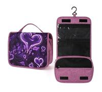QMKFWT Purple Love Toiletry Bag Waterproof Makeup Bag with Hanging Hook Cosmetic Bags for Women Travel Essentials