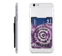 QMKFWT Purple Tie Dye Phone Wallet, Stick On Card Holder for Back of Phone Case - Leather Cell Phone Card Wallet Sleeve Adhesive Phone Pocket - Compatible with Most Cell Phones