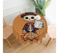 QMKFWT Quiet Skeleton Printed Round Tablecloth,Dust-Proof Wrinkle Resistant Table Cover Washable Polyester Table Cloth for Kitchen Dining Room Farmhouse Picnic Indoor Outdoor(Round 60 Inch)