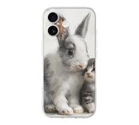 QMKFWT Rabbit and Cat Phone Case for Phone 17, TPU Anti-Yellowing Scratch Resistant, Slim Shockproof Cover with Precise Cutouts, Supports Wireless Charging Phone Case for Phone 17