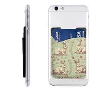 QMKFWT Rabbit Pattern Phone Wallet, Stick On Card Holder for Back of Phone Case - Leather Cell Phone Card Wallet Sleeve Adhesive Phone Pocket - Compatible with Most Cell Phones