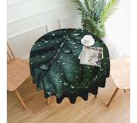 QMKFWT Raindrops On Leaves Printed Round Tablecloth,Dust-Proof Wrinkle Resistant Table Cover Washable Polyester Table Cloth for Kitchen Dining Room Farmhouse Picnic Indoor Outdoor(Round 60 Inch)