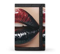 QMKFWT Red And Black Lips Casual Wallet Credit Card Holder Premium Document Organizer Case for Men And Women