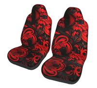 QMKFWT Red and Black Pattern Printed 2 Pcs Automotive Seat Covers for Front with Elastic Straps Car Protector Seat Covers for Car SUV Truck