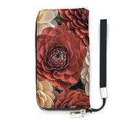 QMKFWT Red And Pale Flowers Wallet Large Capacity Clutch Cash PursePU Leather Long Zipper Pouch Wallet Unisex, white, 20x10.5cm, Wallet