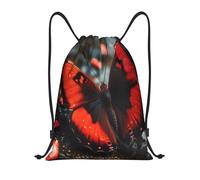 QMKFWT Red Butterfly Drawstring Backpack Sports Gym Sackpack Waterproof Swim Bag Men Women Draw String Bag, Black, S
