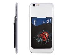 QMKFWT Red Ladybug Pattern Phone Wallet, Stick On Card Holder for Back of Phone Case - Leather Cell Phone Card Wallet Sleeve Adhesive Phone Pocket - Compatible with Most Cell Phones