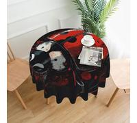 QMKFWT Red Ladybug Printed Round Tablecloth,Dust-Proof Wrinkle Resistant Table Cover Washable Polyester Table Cloth for Kitchen Dining Room Farmhouse Picnic Indoor Outdoor(Round 60 Inch)