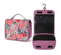 QMKFWT Red Rose Flower Toiletry Bag Waterproof Makeup Bag with Hanging Hook Cosmetic Bags for Women Travel Essentials
