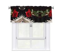 QMKFWT Red Rose on Piano Curtain Valance for Windows,Kitchen Window Curtains Blackout Drapes Window Treatments Decorative Rod Pocket Short Curtain for Living Room Bedroom,54" W x 18" L