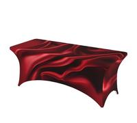 QMKFWT Red Satin Decorative Tablecloth Protector for Wedding, Banquet & Parties6FT Spandex Rectangle Tablecloths, Stretch Washable Table Cloth Wrinkle Free Patio Table Cover