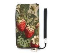 QMKFWT Red Strawberry Wallet Large Capacity Clutch Cash PursePU Leather Long Zipper Pouch Wallet Unisex, white, 20x10.5cm, Wallet