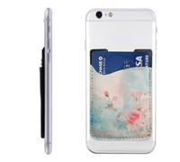QMKFWT Retro Shabby Chic Phone Wallet, Stick On Card Holder for Back of Phone Case - Leather Cell Phone Card Wallet Sleeve Adhesive Phone Pocket - Compatible with Most Cell Phones