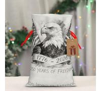 QMKFWT Reusable Gift Wrapping Bag for Holiday Party FavorsHand-drawn bald eagle with USA 250th Christmas Gift Bag Burlap Xmas Drawstring Gift Sack with Tag & Tie, Small Christmas Bags for Gifts