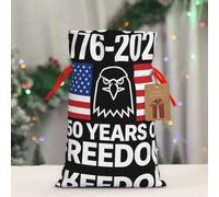 QMKFWT Reusable Gift Wrapping Bag for Holiday Party FavorsMinimalist American bald eagle 250th (3) Christmas Gift Bag Burlap Xmas Drawstring Gift Sack with Tag & Tie, Small Christmas Bags for Gifts