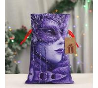 QMKFWT Reusable Gift Wrapping Bag for Holiday Party FavorsPurple Gradient Texture Christmas Gift Bag Burlap Xmas Drawstring Gift Sack with Tag & Tie, Small Christmas Bags for Gifts
