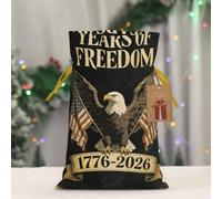 QMKFWT Reusable Gift Wrapping Bag for Holiday Party Favorsretro 250th American bald eagle Christmas Gift Bag Burlap Xmas Drawstring Gift Sack with Tag & Tie, Small Christmas Bags for Gifts