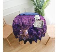 QMKFWT Romantic Lavender Printed Round Tablecloth,Dust-Proof Wrinkle Resistant Table Cover Washable Polyester Table Cloth for Kitchen Dining Room Farmhouse Picnic Indoor Outdoor(Round 60 Inch)