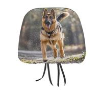 QMKFWT Running German Shepherd Dog Car Seat Headrest Cover Adjustable and Reusable Anti-Dirty Flexible Hear Rest Covers Soft Dust-Proof Car Seat Headrest Protector for Most Vehicles