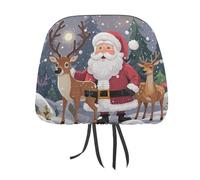 QMKFWT Santa Claus and Deer Elk Car Seat Headrest Cover Adjustable and Reusable Anti-Dirty Flexible Hear Rest Covers Soft Dust-Proof Car Seat Headrest Protector for Most Vehicles