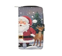 QMKFWT Santa Claus And Deer Elk Leather Wallet Long Checkbook Wallets Classic Bifold Ladies Clutch with ID Window