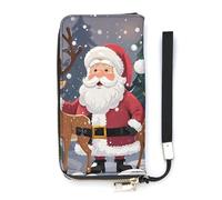 QMKFWT Santa Claus And Deer Elk Wallet Large Capacity Clutch Cash PursePU Leather Long Zipper Pouch Wallet Unisex, white, 20x10.5cm, Wallet