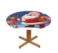 QMKFWT Santa Claus Cartoon Round Spandex Tablecloth 35 Inch, Elastic Fitted Waterproof Tablecloths Stretch Washable Picnic Table Cover for Camping, Dining, Indoor and Outdoor
