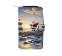 QMKFWT Santa Claus Lighthouse Leather Wallet Long Checkbook Wallets Classic Bifold Ladies Clutch with ID Window