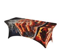 QMKFWT Sausage on Fire Decorative Tablecloth Protector for Wedding, Banquet & Parties6FT Spandex Rectangle Tablecloths, Stretch Washable Table Cloth Wrinkle Free Patio Table Cover