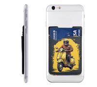 QMKFWT Scooter Man Phone Wallet, Stick On Card Holder for Back of Phone Case - Leather Cell Phone Card Wallet Sleeve Adhesive Phone Pocket - Compatible with Most Cell Phones