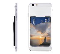 QMKFWT Sea and Lighthouse Phone Wallet, Stick On Card Holder for Back of Phone Case - Leather Cell Phone Card Wallet Sleeve Adhesive Phone Pocket - Compatible with Most Cell Phones