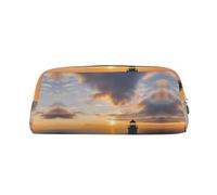QMKFWT Sea and Lighthouse print Pencil Bag waterproof Zipper Pencil Case Leather Pen Box Cosmetic Bag For Office Pencil