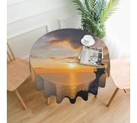 QMKFWT Sea and Lighthouse Printed Round Tablecloth,Dust-Proof Wrinkle Resistant Table Cover Washable Polyester Table Cloth for Kitchen Dining Room Farmhouse Picnic Indoor Outdoor(Round 60 Inch)