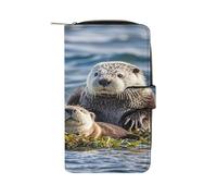 QMKFWT Sea Otters Leather Wallet Long Checkbook Wallets Classic Bifold Ladies Clutch with ID Window