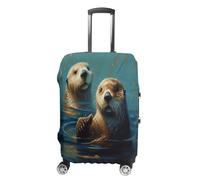 QMKFWT Sea Otters Painting Travel Luggage Cover Washable Anti-scratch Suitcase Protector Dustproof Protective Cover Case for Wheeled Luggage Fits 19-32 Inch Luggage, white, Small