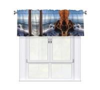 QMKFWT Sea View Curtain Valance for Windows,Kitchen Window Curtains Blackout Drapes Window Treatments Decorative Rod Pocket Short Curtain for Living Room Bedroom,54" W x 18" L