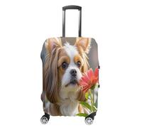QMKFWT Shih Tzu Dog And Flowers Travel Luggage Cover Washable Anti-scratch Suitcase Protector Dustproof Protective Cover Case for Wheeled Luggage Fits 19-32 Inch Luggage, white, M
