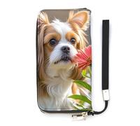 QMKFWT Shih Tzu Dog And Flowers Wallet Large Capacity Clutch Cash PursePU Leather Long Zipper Pouch Wallet Unisex, white, 20x10.5cm, Wallet
