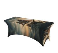 QMKFWT Ship Sailing Alone Decorative Tablecloth Protector for Wedding, Banquet & Parties6FT Spandex Rectangle Tablecloths, Stretch Washable Table Cloth Wrinkle Free Patio Table Cover