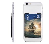 QMKFWT Ship Sailing Alone Phone Wallet, Stick On Card Holder for Back of Phone Case - Leather Cell Phone Card Wallet Sleeve Adhesive Phone Pocket - Compatible with Most Cell Phones