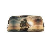 QMKFWT Ship Sailing Alone print Pencil Bag waterproof Zipper Pencil Case Leather Pen Box Cosmetic Bag For Office Pencil