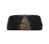 QMKFWT Silver Christmas Tree print Pencil Bag waterproof Zipper Pencil Case Leather Pen Box Cosmetic Bag For Office Pencil