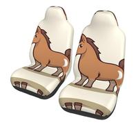 QMKFWT Simple Horse Cartoon Printed 2 Pcs Automotive Seat Covers for Front with Elastic Straps Car Protector Seat Covers for Car SUV Truck